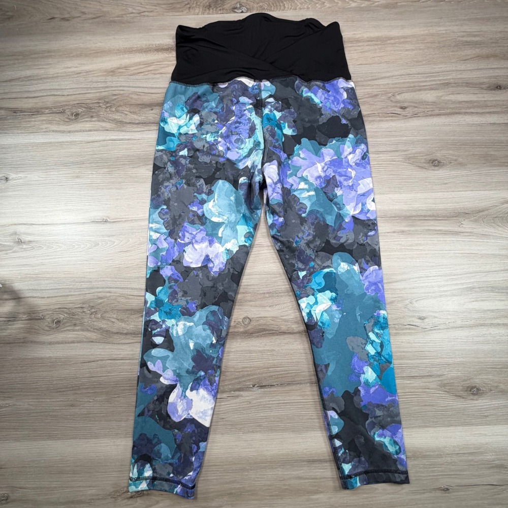 Isabel Maternity by Ingrid & Isabel Floral Crossover Panel Leggings Blue L